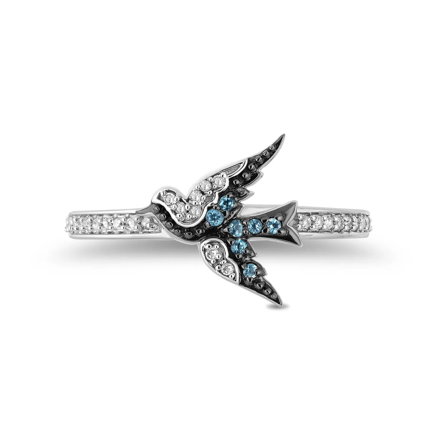 Enchanted Disney Fine Jewelry Sterling Silver with 1/10 CTTW Diamond and London Blue Topaz Cinderella Blue Bird Ring