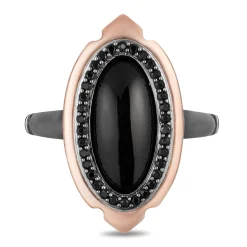 Enchanted Disney Fine Jewelry Black Rhodium over Sterling Silver and 10K Rose Gold with Black Onyx Maleficent Villain Ring