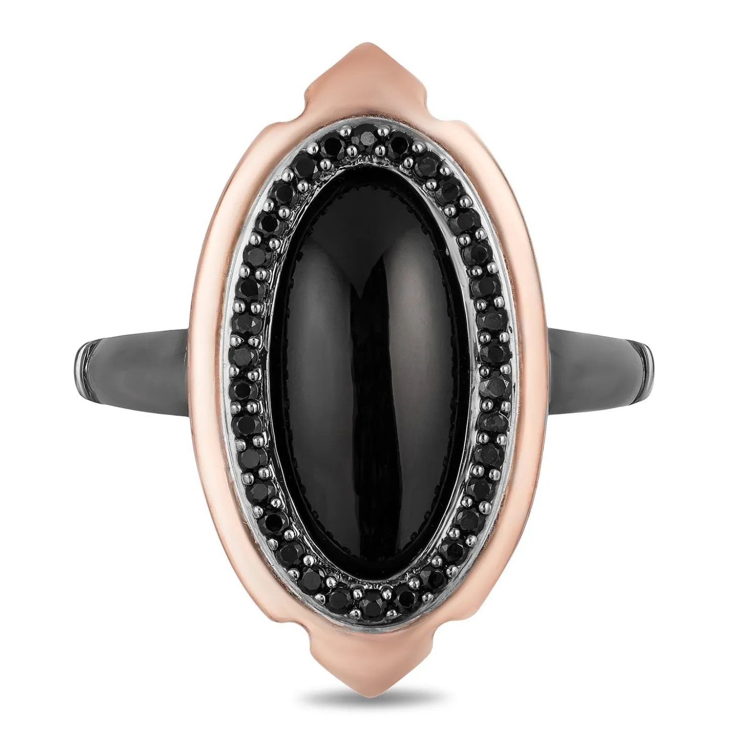 Enchanted Disney Fine Jewelry Black Rhodium over Sterling Silver and 10K Rose Gold with Black Onyx Maleficent Villain Ring