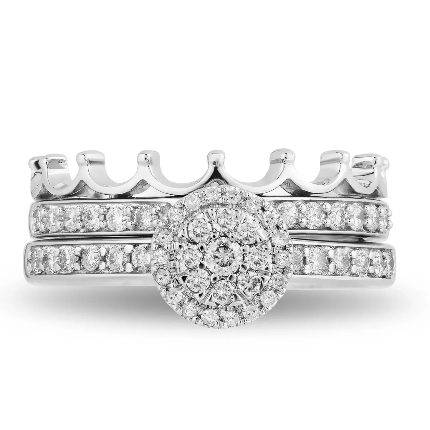 Enchanted Disney Fine Jewelry 14k White Gold with 1/2 CTTW Majestic Princess Crown Bridal Set