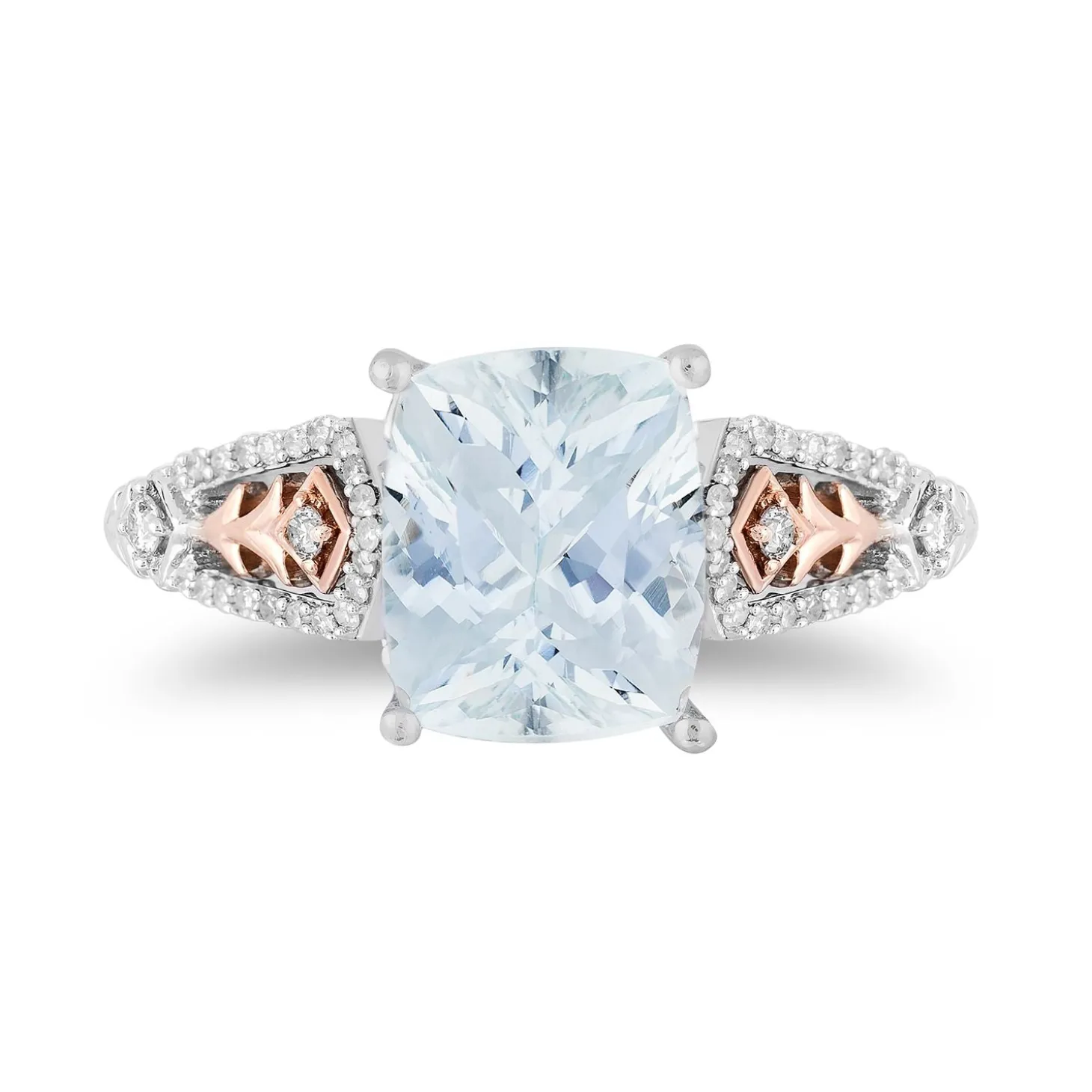 Enchanted Disney Fine Jewelry Sterling Silver and 10K Rose Gold with 1/6 CTTW Diamond with Aquamarine Elsa Ring