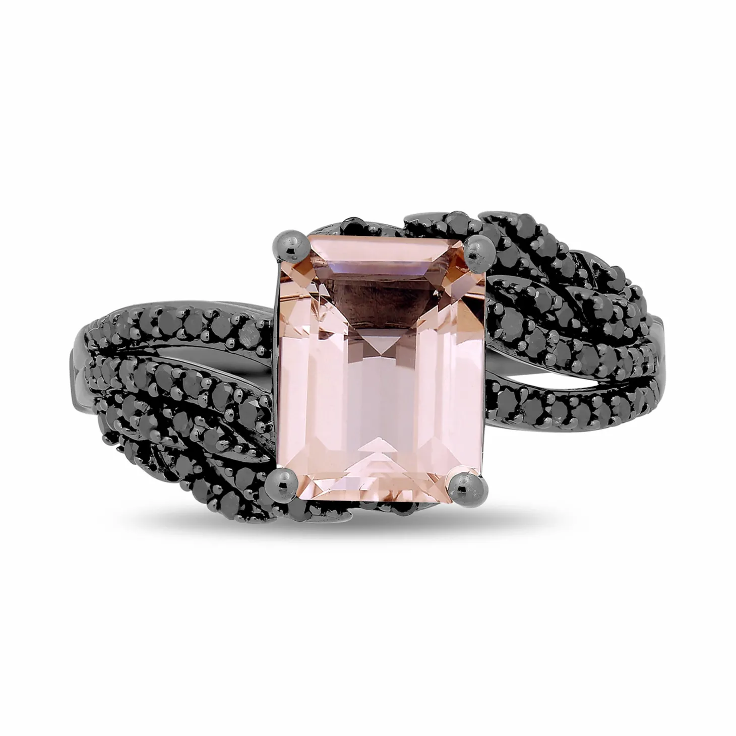 Enchanted Disney Fine Jewelry Black Rhodium over Sterling Silver with 1/3 CTTW Black Diamond and Morganite Maleficent Aurora Ring