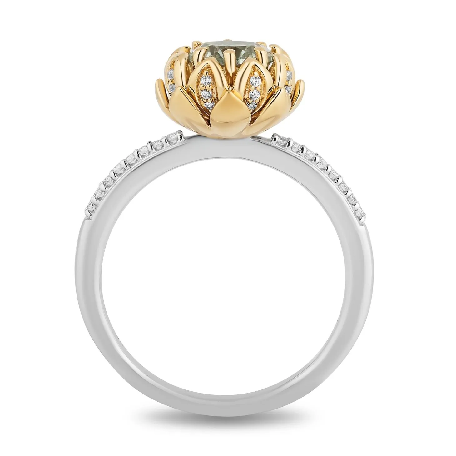 Enchanted Disney Fine Jewelry Sterling Silver and 10K Yellow Gold With 1/8 CTTW Diamond and Round Green Amethyst Tiana Ring