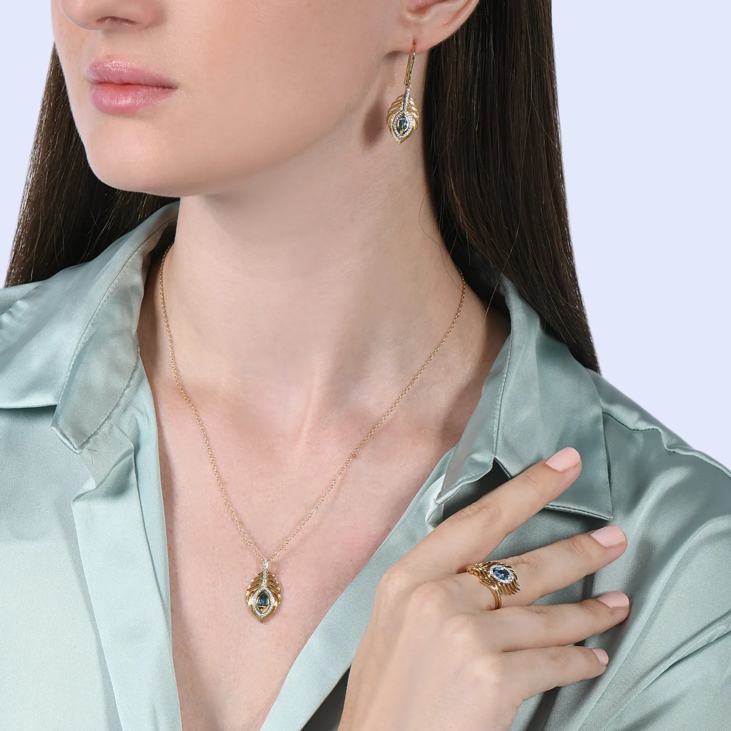 Enchanted Disney Fine Jewelry 10K Yellow Gold with 1/10 CTTW Diamond and Swiss Blue Topaz Aladdin Live Action Ring