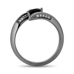 Enchanted Disney Fine Jewelry Black Rhodium Over Sterling Silver with 1/10 CTTW Diamond and Black Onyx Maleficent Ring