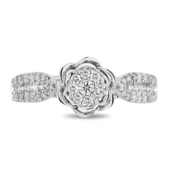 Enchanted Disney Fine Jewelry 14K White Gold with 3/4 CTTW Belle Rose Bridal Set