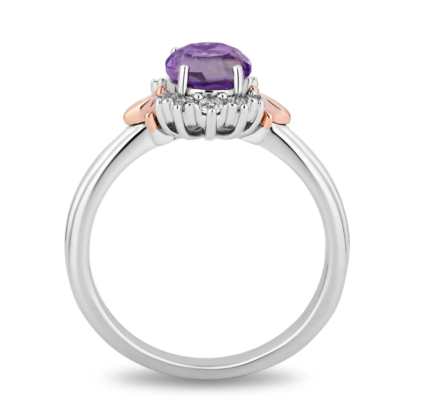 Enchanted Disney Fine Jewelry Sterling Silver and 10K Rose Gold 1/6 CTTW Diamond and Rose De France Rapunzel Ring