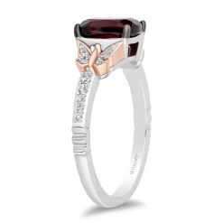 Enchanted Disney Fine Jewelry 14K Rose Gold Over Sterling Silver with 1/10 CTTW Diamonds and Garnet Mulan Ring
