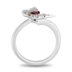 Enchanted Disney Fine Jewelry Sterling Silver and 10K Rose Gold 1/10 CTTW Diamond and Rhodolite Garnet Mulan Butterfly Ring
