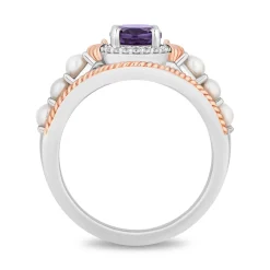 Enchanted Disney Fine Jewelry 14K Rose Gold Over Sterling Silver with 1/20 CTTW Diamonds and Amethyst and Fresh Water Pearl Little Mermaid 35th Anniversary Ariel Ring