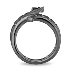 Enchanted Disney Fine Jewelry Black Rhodium Over Sterling Silver with 1/10 CTTW Diamond and Red Garnet Jafar Serpent Ring