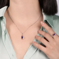 Enchanted Disney Fine Jewelry Sterling Silver and 10K Rose Gold Diamond Accent and Concave Amethyst Stepsisters Ring