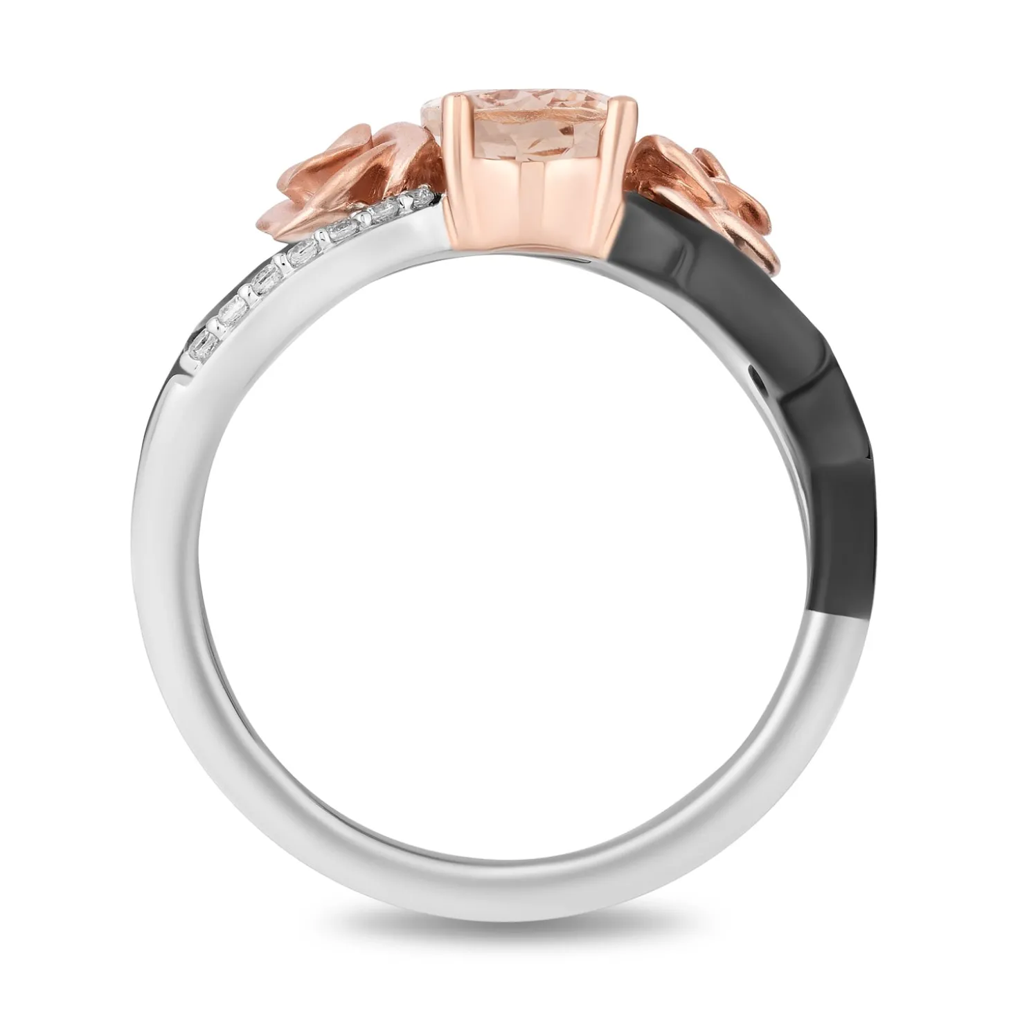 Enchanted Disney Fine Jewelry Black Rhodium over Sterling Silver and 10K Rose Gold with 1/10 CTTW Diamond and Morganite Aurora Ring