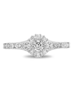 Enchanted Disney Fine Jewelry 14K White Gold with 1/2 CTTW Round And Baguette Shape Diamond Cinderella Engagement Ring