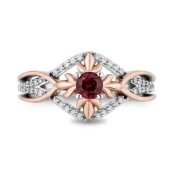 Enchanted Disney Fine Jewelry Sterling Silver and 10K Rose Gold with 1/6 CTTW Diamond and Rhodolite Garnet Anna Ring