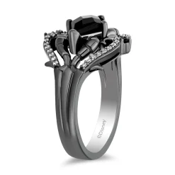 Enchanted Disney Fine Jewelry Black Rhodium Over Sterling Silver with 1/6 CTTW Diamond and Black Onyx Maleficent Ring