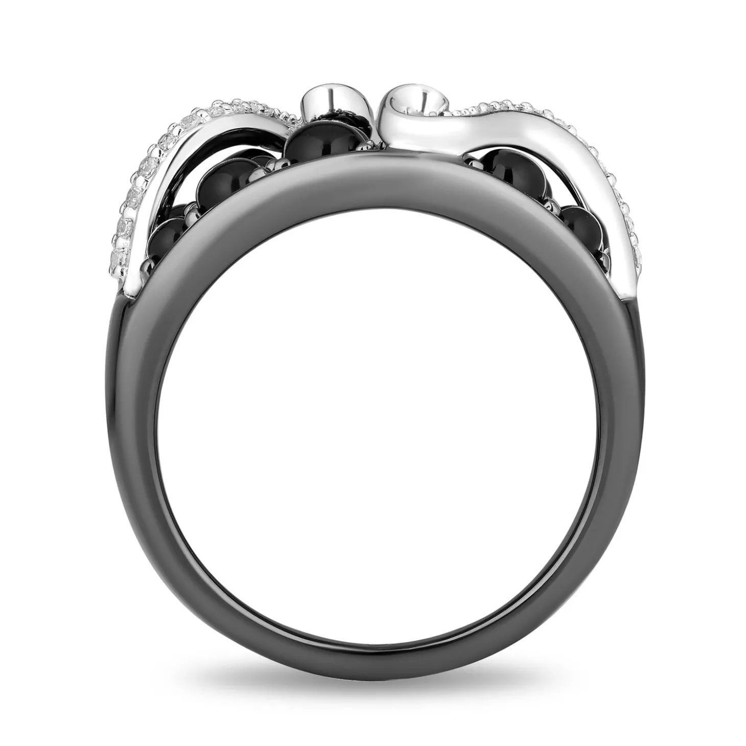 Enchanted Disney Fine Jewelry The Little Mermaid Black Rhodium over Sterling Silver with 1/10 CTTW Diamond with Black Onyx Ursula Bubbles Ring