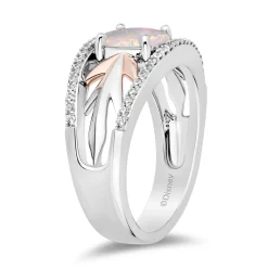 Enchanted Disney Fine Jewelry 14K Rose Gold Over Sterling Silver with 1/5 CTTW Diamonds and Created Opal Elsa Ring