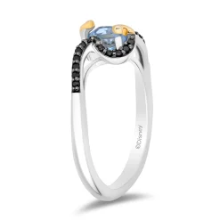 Enchanted Disney Fine Jewelry inspired by the Genie of Aladdin with Black Rhodium and 14K Yellow Gold Over Sterling Silver with 1/5 CTTW Diamond and Swiss Blue Topaz Jasmine Ring
