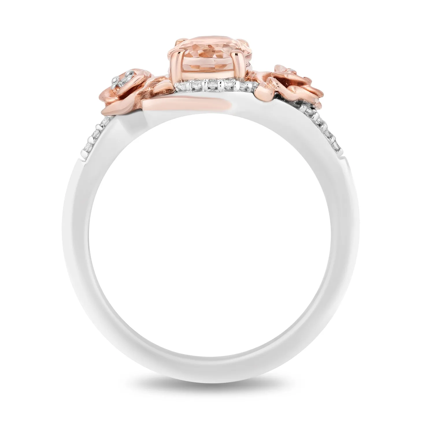 Enchanted Disney Fine Jewelry Sterling Silver and 10K Rose Gold with 1/10 CTTW Diamond and Morganite Aurora Flower Ring