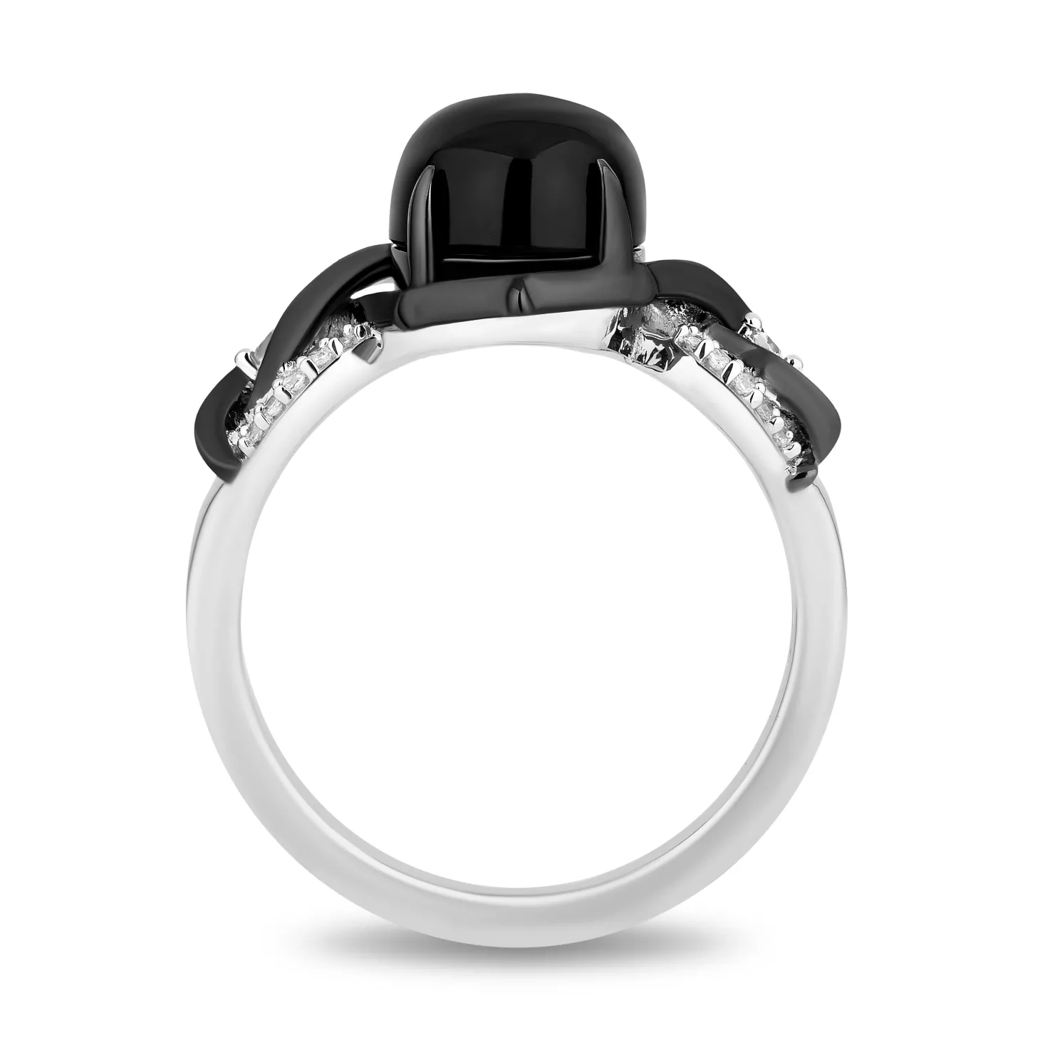 Enchanted Disney Fine Jewelry Black Rhodium Over Sterling Silver with 1/10 CTTW Diamonds and Black Onyx Maleficent Ring