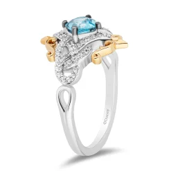 Enchanted Disney Fine Jewelry Sterling Silver and 10K Yellow Gold with 1/5 CTTW Diamonds and Swiss Blue Topaz Merida Ring