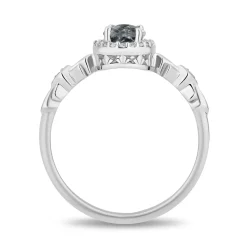 Enchanted Disney Fine Jewelry Sterling Silver with 1/10 CTTW Diamonds and Aquamarine Elsa Ring