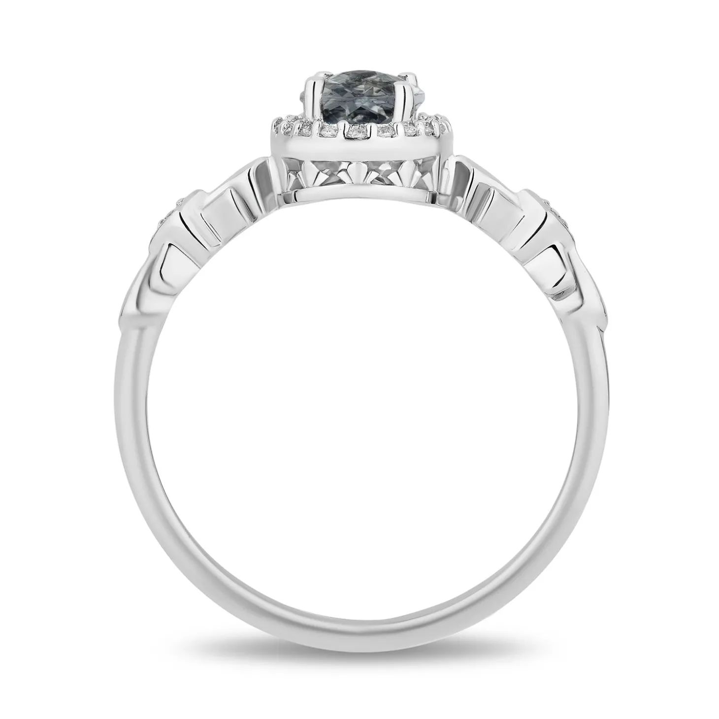 Enchanted Disney Fine Jewelry Sterling Silver with 1/10 CTTW Diamonds and Aquamarine Elsa Ring