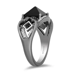Enchanted Disney Fine Jewelry Black Rhodium Over Sterling Silver with 1/5 CTTW Diamonds and Black Onyx Maleficent Ring