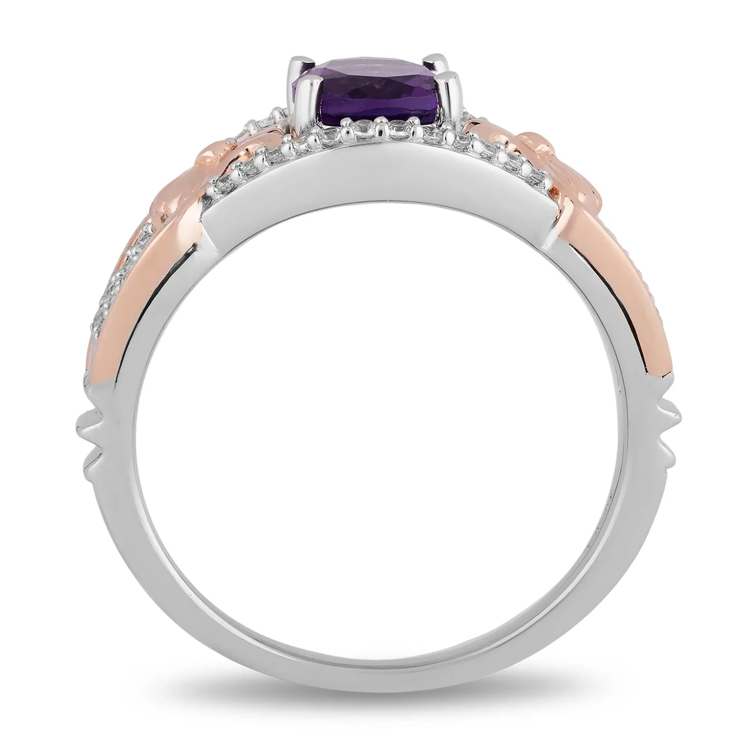 Enchanted Disney Fine Jewelry Sterling Silver and 10K Rose Gold with 1/6 CTTW Diamonds and Amethyst Ariel Ring