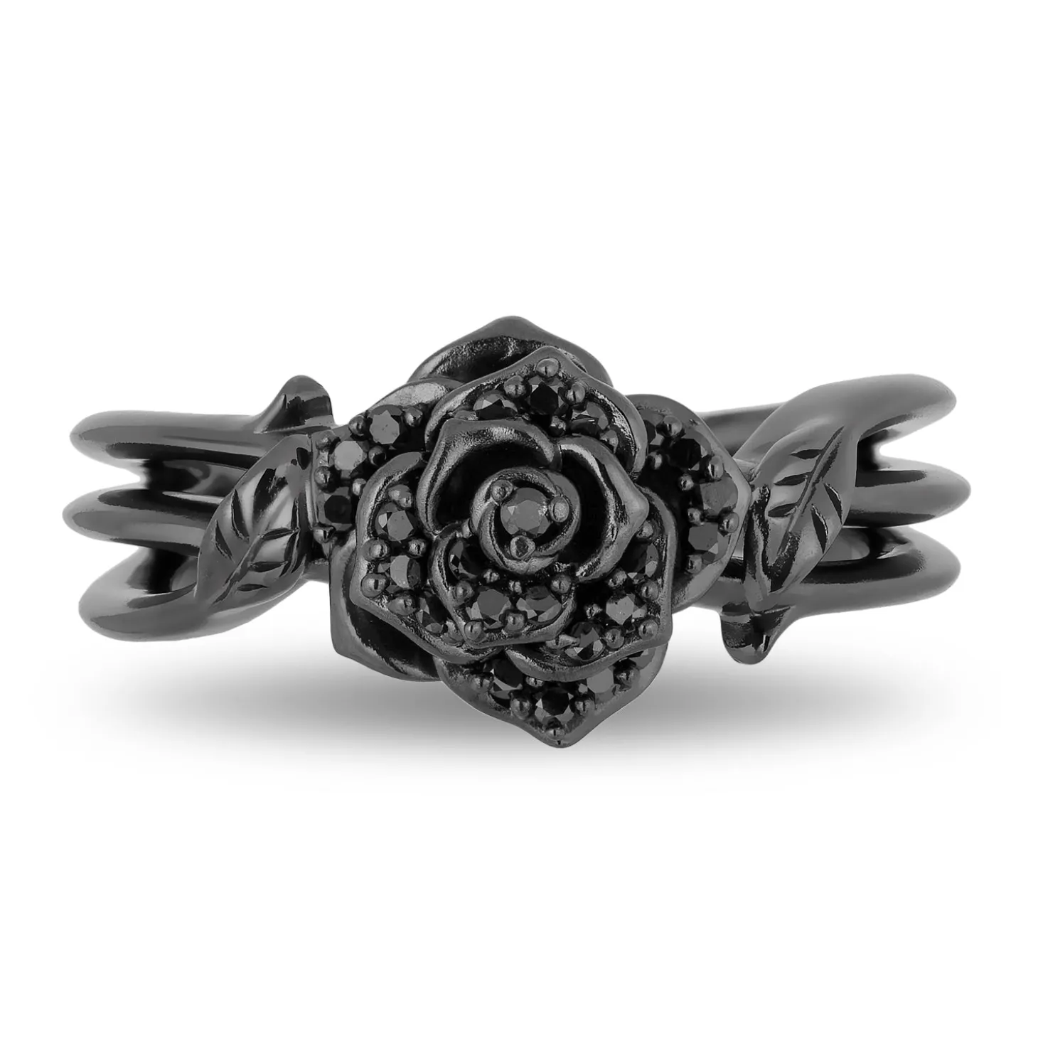 Enchanted Disney Fine Jewelry Sterling Silver with Black Rhodium 1/5 CTTW Maleficent Rose Ring
