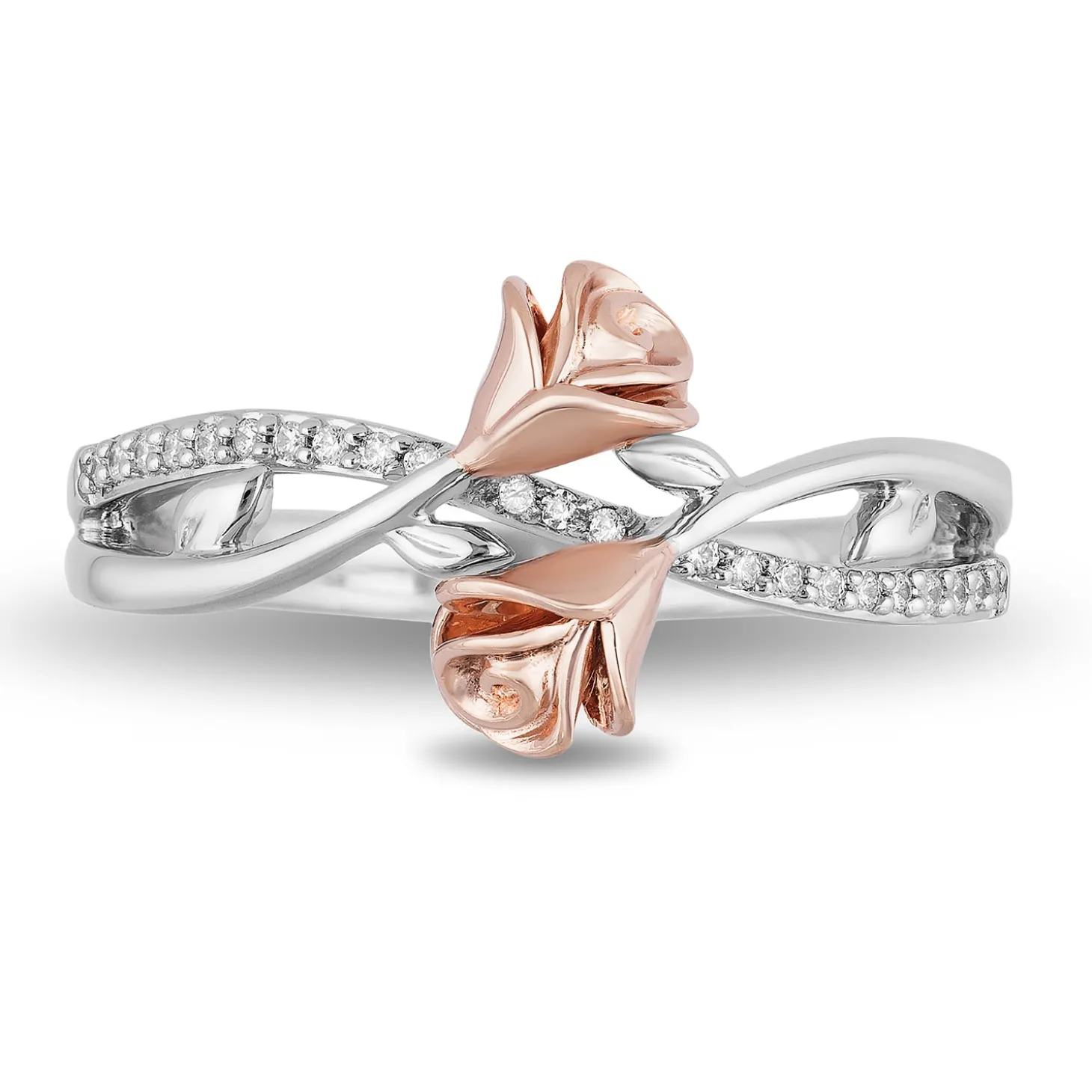 Enchanted Disney Fine Jewelry 14K Rose Gold over Sterling Silver 1/10 CTTW Belle Rose Fashion Ring