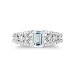 Enchanted Disney Fine Jewelry Sterling Silver with 1/4 CTTW Diamond and Aquamarine Elsa Ring