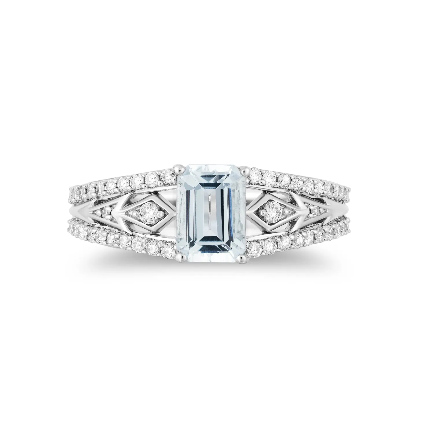Enchanted Disney Fine Jewelry Sterling Silver with 1/4 CTTW Diamond and Aquamarine Elsa Ring