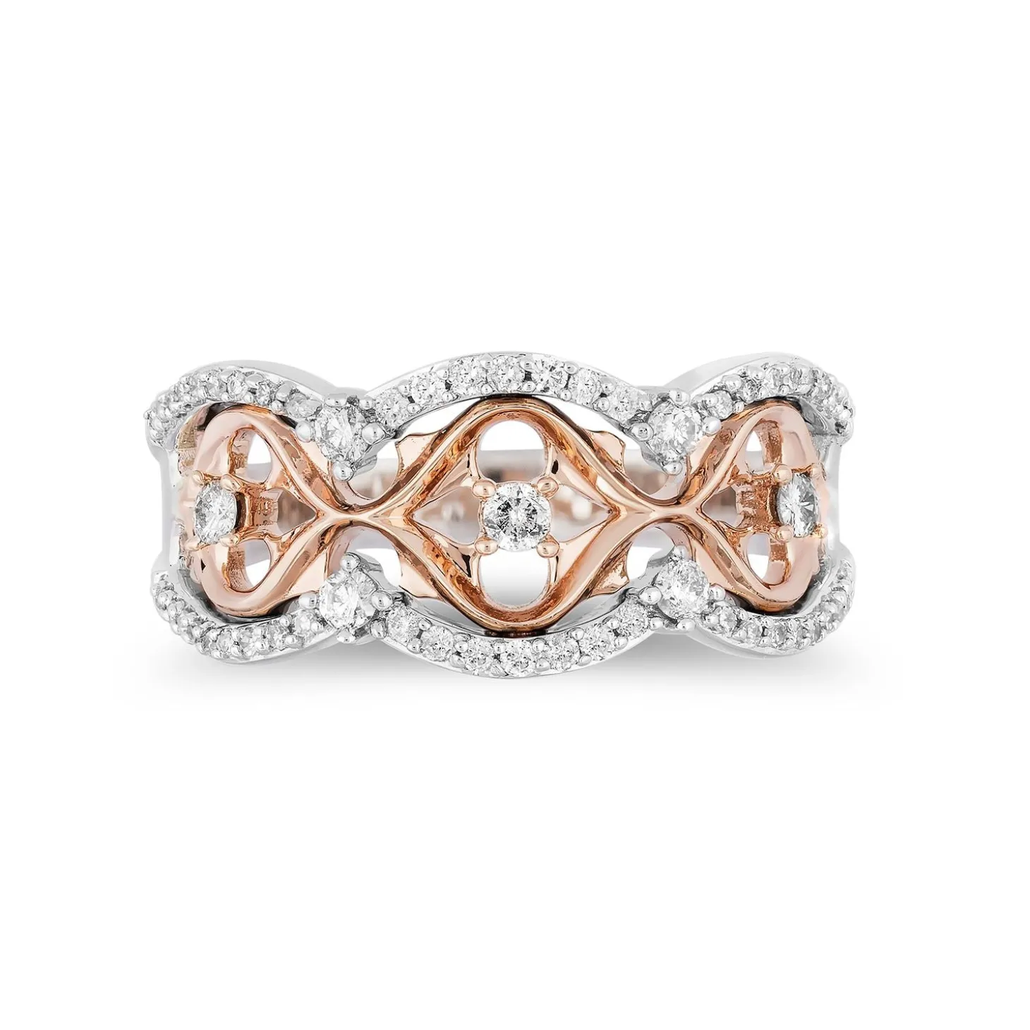 Enchanted Disney Fine Jewelry Sterling Silver and 10K Rose Gold with 1/3 CTTW Diamonds Aurora Ring
