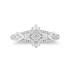Enchanted Disney Fine Jewelry Sterling Silver with 1/4 CTTW Diamonds Frozen 2 Elsa Snowflake Ring