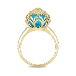 Enchanted Disney Fine Jewelry 14K Yellow Gold 1/10 CTTW Diamond and Swiss Blue Topaz Jasmine Fashion Ring