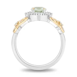 Enchanted Disney Fine Jewelry 14K Yellow Gold Over Sterling Silver with 1/8 CTTW Diamonds and Green Amethyst Tiana Ring