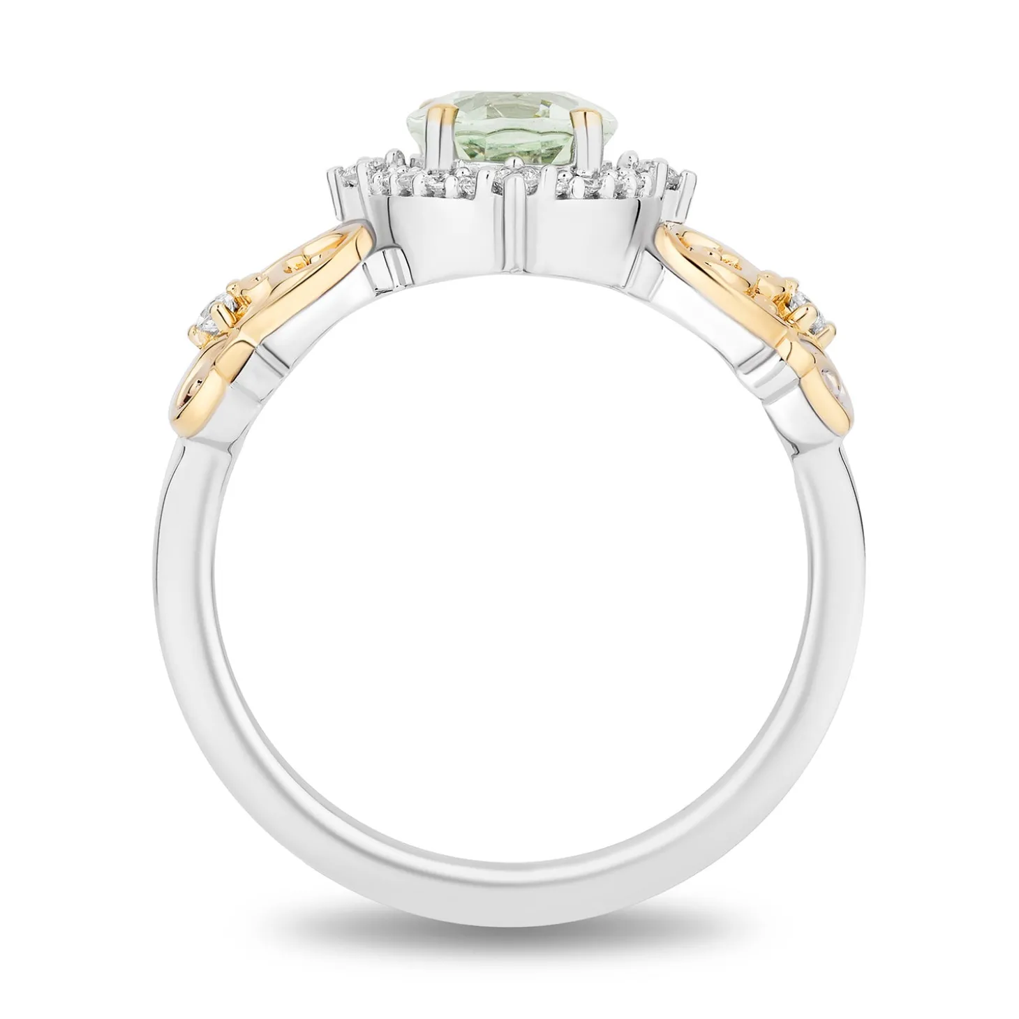 Enchanted Disney Fine Jewelry 14K Yellow Gold Over Sterling Silver with 1/8 CTTW Diamonds and Green Amethyst Tiana Ring