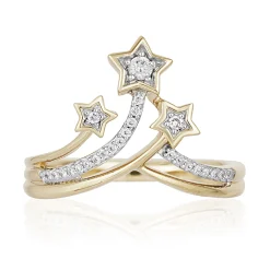 Enchanted Disney Fine Jewelry 10K Yellow Gold 1/10 CTTW Tinker Bell Tiara Star Ring