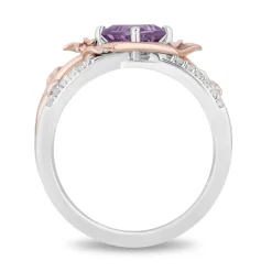 Enchanted Disney Fine Jewelry Sterling Silver and 10K Rose Gold with 1/10 CTTW Diamonds and Rose De France Rapunzel Ring