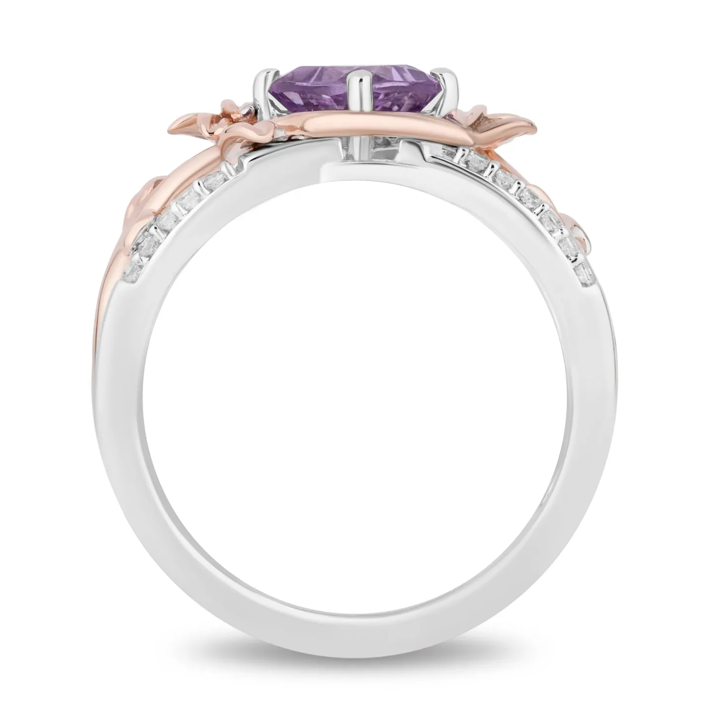 Enchanted Disney Fine Jewelry Sterling Silver and 10K Rose Gold with 1/10 CTTW Diamonds and Rose De France Rapunzel Ring