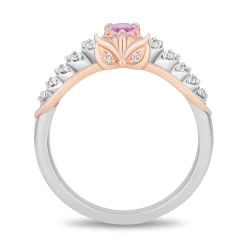 Enchanted Disney Fine Jewelry 14K Rose Gold Over Sterling Silver with 1/8 CTTW Diamonds and Created Pink Sapphire Sleeping Beauty 65th Anniversary Celebration Aurora Owl Ring