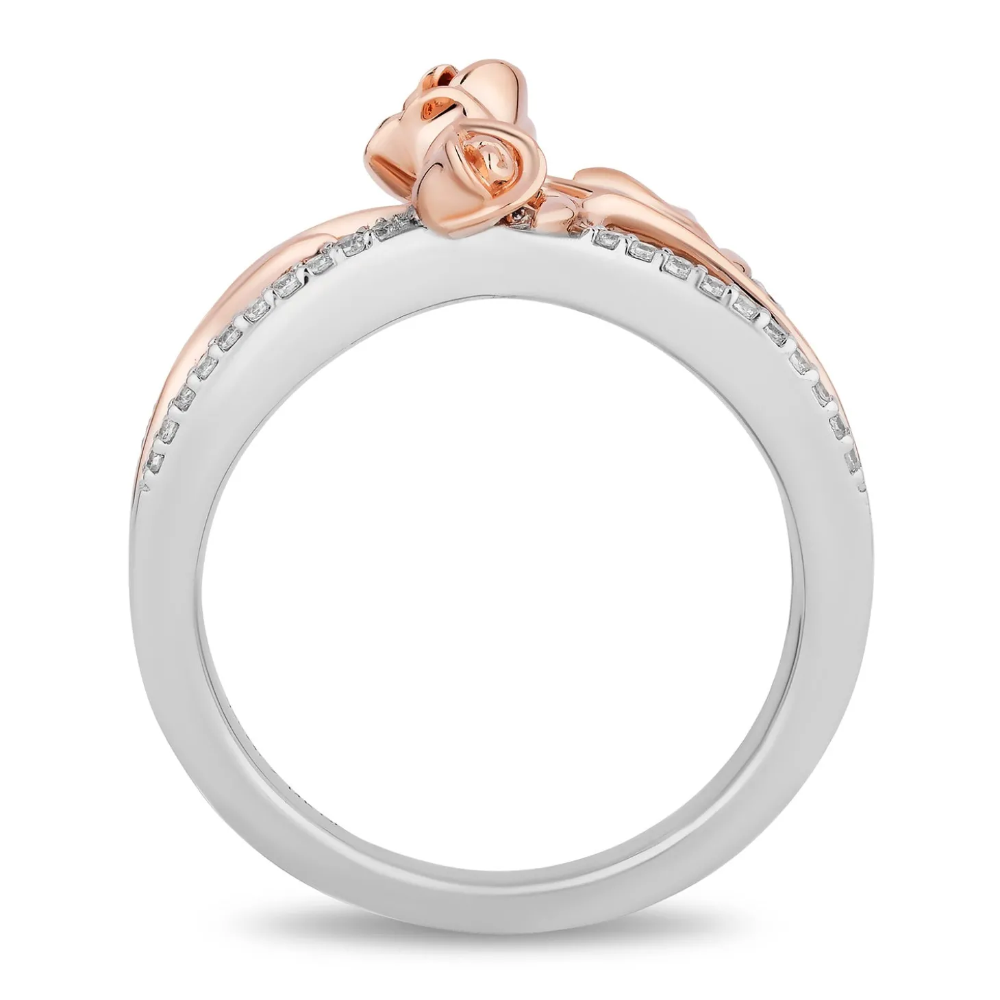 Enchanted Disney Fine Jewelry 14K Rose Gold Over Sterling Silver with 1/6 CTTW Diamonds Belle Crossover Ring