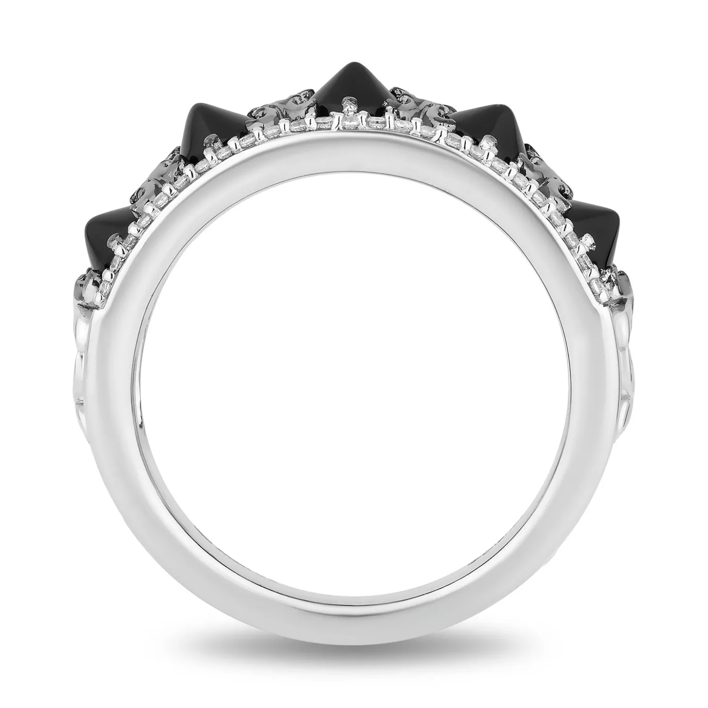 Enchanted Disney Fine Jewelry Black Rhodium Over Sterling Silver with 1/6 CTTW Diamonds and Black Onyx Maleficent Ring