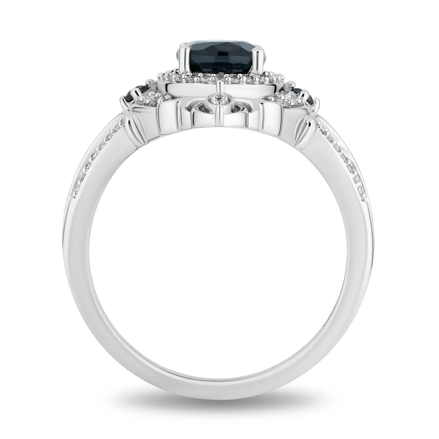 Enchanted Disney Fine Jewelry Sterling Silver with 1/5 CTTW Diamonds and London Blue Topaz Cinderella Ring