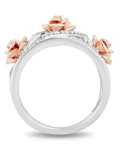 Enchanted Disney Fine Jewelry Sterling Silver and 14K Rose Gold with 1/5 CTTW Diamonds Belle Rose Ring