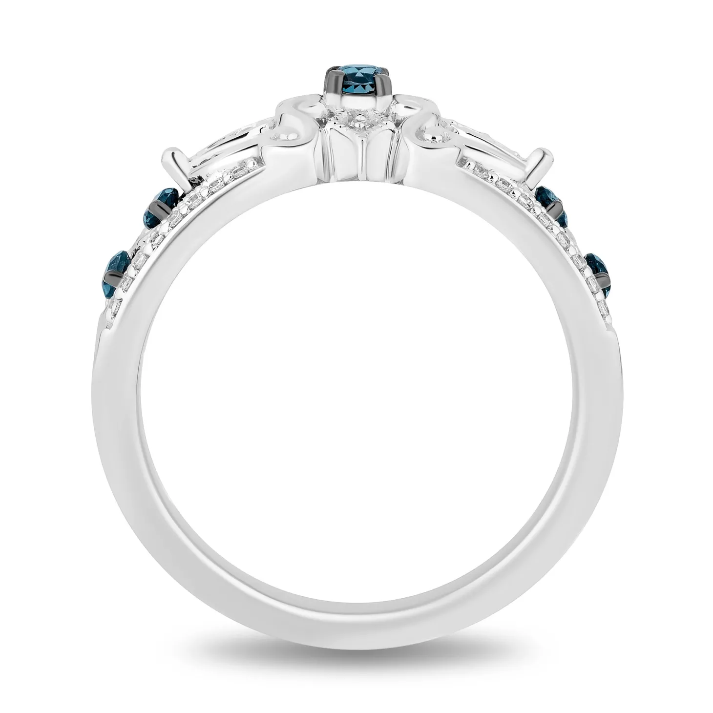 Enchanted Disney Fine Jewelry Sterling Silver with 1/6 CTTW Diamonds and London Blue Topaz Cinderella Ring