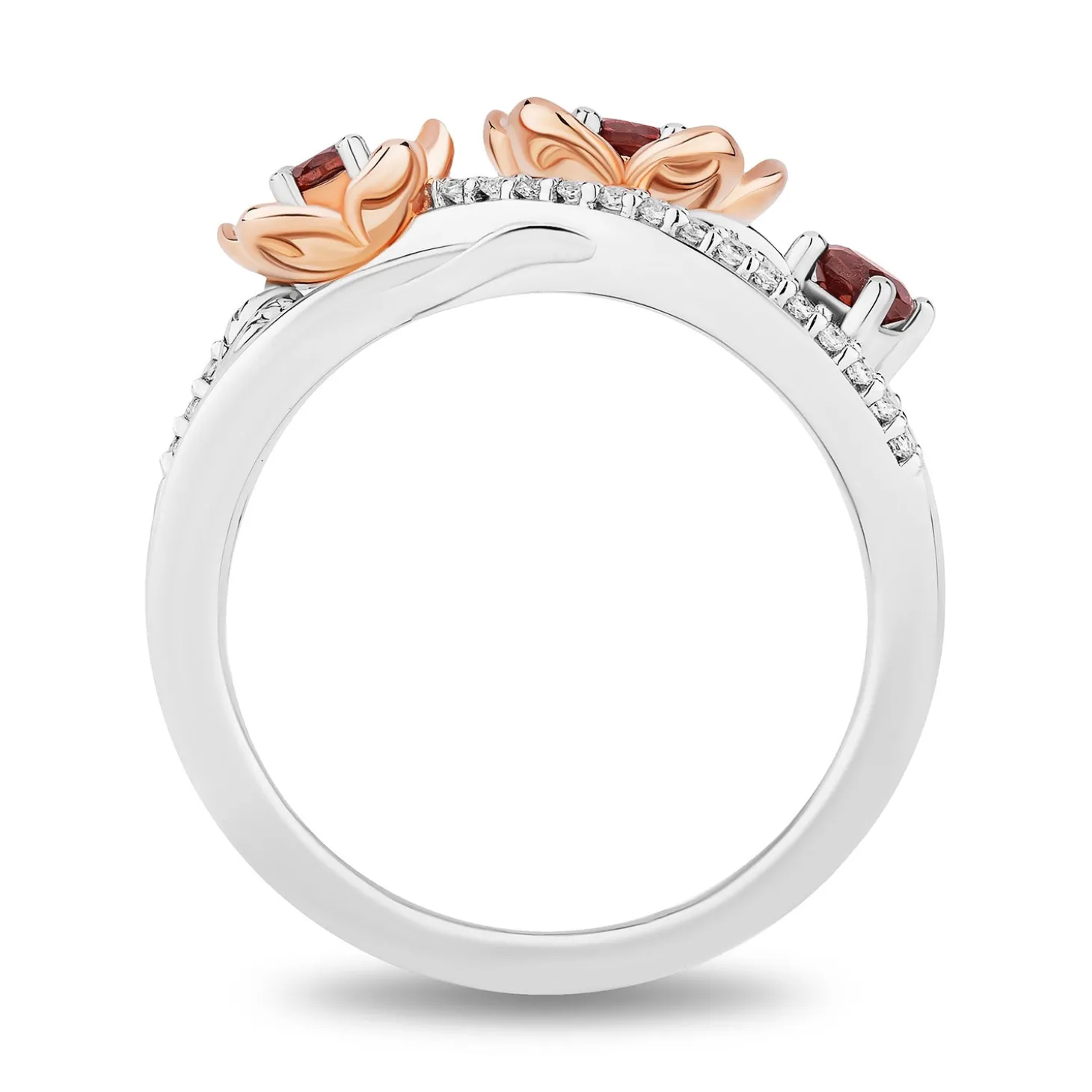 Enchanted Disney Fine Jewelry 14K Rose Gold Over Sterling Silver and 1/5 CTTW Diamonds and Garnet Snow White Ring