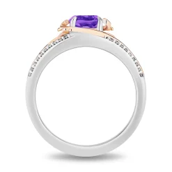 Enchanted Disney Fine Jewelry 14K Rose Gold Over Sterling Silver and 1/8 CTTW Diamonds and Amethyst Rapunzel Ring